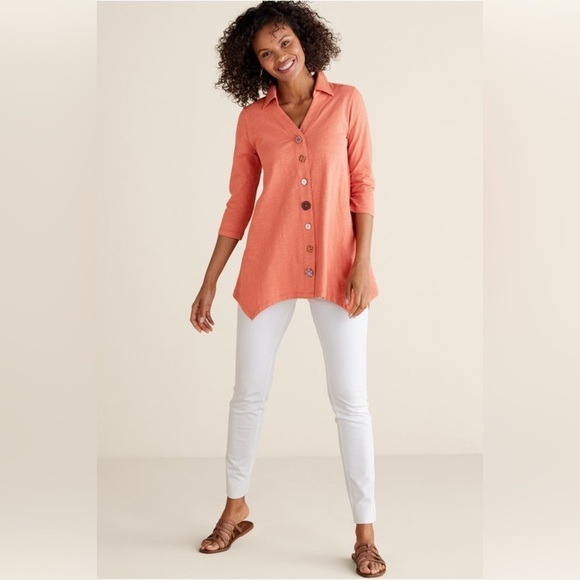 Soft Surroundings Coral Danielle Button Top Size Medium - Picture 6 of 16